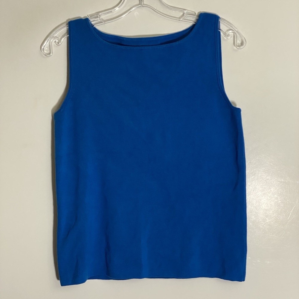 Chicos Tank Top Womens 1 Blue Silk Ribbed Knit Layering Casual Stretch High Neck